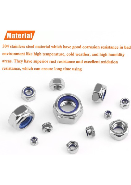 125PCS Naylon Altıgen Kilit Somun Seti 304 Paslanmaz Çelik Nakknut M3 M 4 M5 M6 M8 M10 M12 Altıgen Kendi Naylon Kilitleme Somunu (Yurt Dışından) modelleri