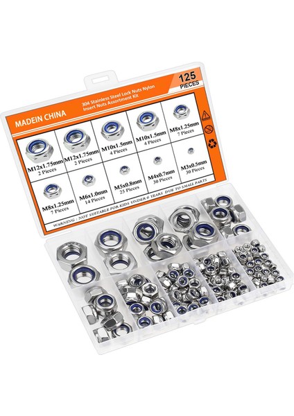 125PCS Naylon Altıgen Kilit Somun Seti 304 Paslanmaz Çelik Nakknut M3 M 4 M5 M6 M8 M10 M12 Altıgen Kendi Naylon Kilitleme Somunu (Yurt Dışından) fırsatları