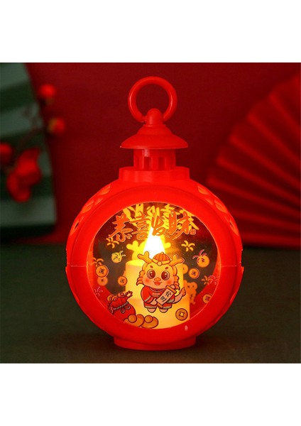 Çin Ay Yeni Yılı Fenerler Ejderha Yeni Yıl Fener Festivali El Lambası LED Işıklı Yuvarlak Rüzgar Feneri, B (Yurt Dışından)