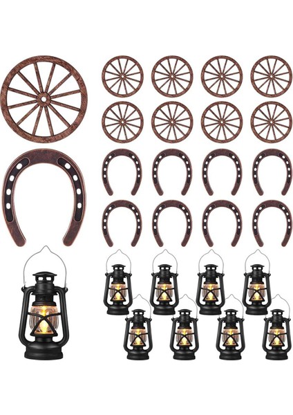 24PCS Batı Teması Parti Partisi Cowboy Masa Centerpieces Şanslı At Nalı Mini Fenerler Ahşap Dört Tekerlekli El Sanatları (Yurt Dışından)