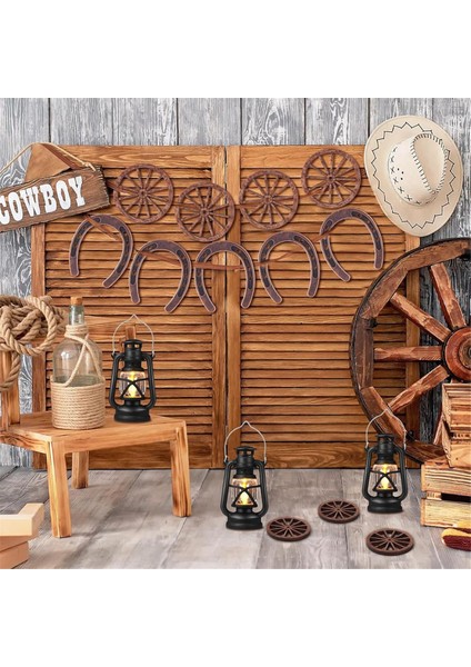 24PCS Batı Teması Parti Partisi Cowboy Masa Centerpieces Şanslı At Nalı Mini Fenerler Ahşap Dört Tekerlekli El Sanatları (Yurt Dışından) indirimleri