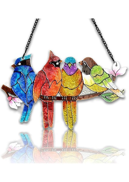 Vitray Pencere Asma - Bir Şube Vekatındaki Kuşlar Cam Suncatcher, Çift Yan Cam Panel Pencere Asma Dekoru (Yurt Dışından)