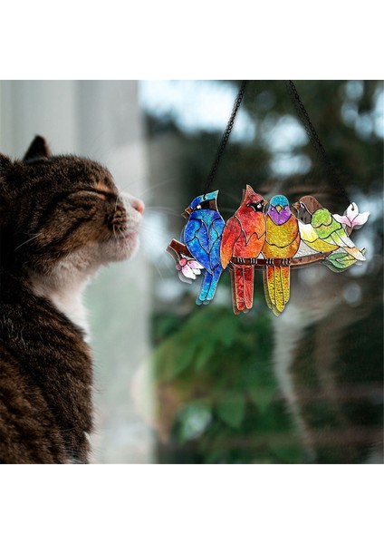 Vitray Pencere Asma - Bir Şube Vekatındaki Kuşlar Cam Suncatcher, Çift Yan Cam Panel Pencere Asma Dekoru (Yurt Dışından) modelleri