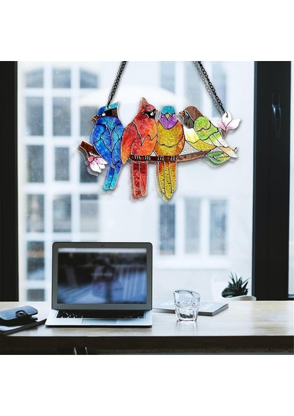 Vitray Pencere Asma - Bir Şube Vekatındaki Kuşlar Cam Suncatcher, Çift Yan Cam Panel Pencere Asma Dekoru (Yurt Dışından) fırsatları