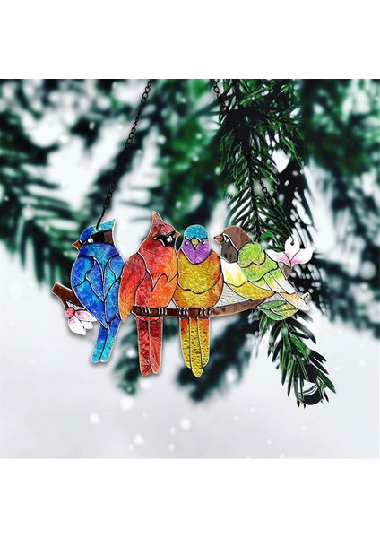 Vitray Pencere Asma - Bir Şube Vekatındaki Kuşlar Cam Suncatcher, Çift Yan Cam Panel Pencere Asma Dekoru (Yurt Dışından) indirimleri