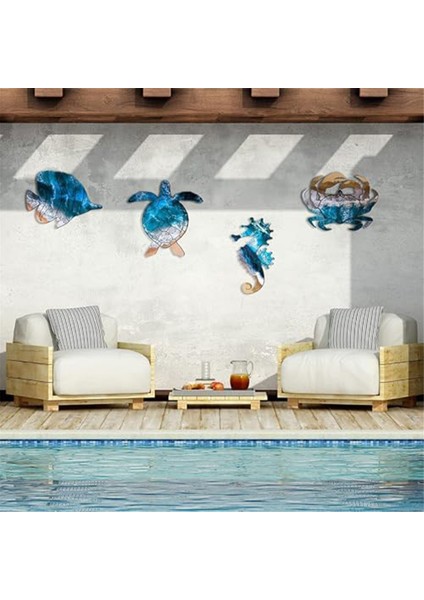 Duvar Heykelleri Metal Açık Duvar Sanat Dekoru, Metal Deniz Kaplumbağası Balık Yengeç Dekoru ile Plaj Havuzu Deniz Dekor Teması (Yurt Dışından) indirimleri