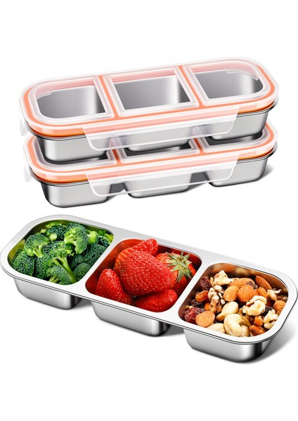 3 Paket Paslanmaz Çelik Atıştırmalık Konteyner Çocuklar ve Yetişkinler 3 Bölmeli - Günlük Bakım Için Öğle Yemeği Kapları, Okul (Yurt Dışından)