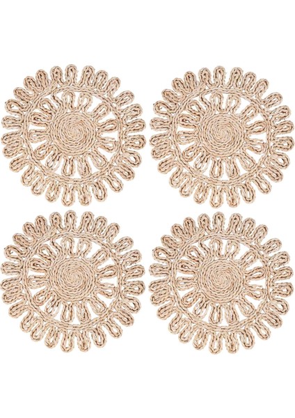 Yemek Masası Için Yuvarlak Dokuma Placemat, Doğal Örgülü Rattan Tablemat Tatil Mutfak Masası Mat Masası Için Hollow Hasır Tabaklar (Yurt Dışından)