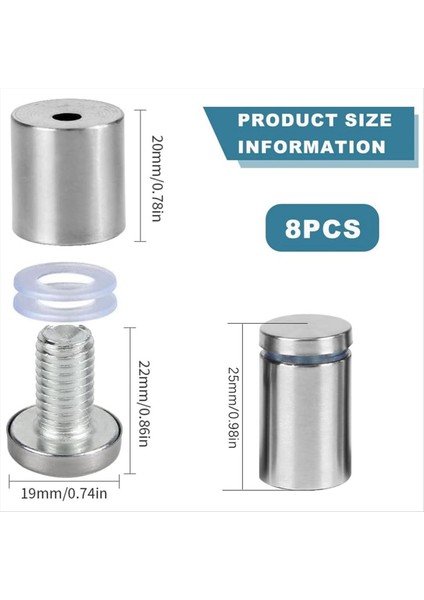 3/4 Dia x 1inch (19X25MM) Standoff Vidaları Duvar Montajlı Işaret Tutucuları Akrilik Cam Çiviler 8 Pcs (Yurt Dışından) modelleri
