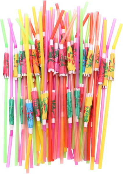 50 Şemsiye Parasol Içme Samanları, Hawaiian Beach Kokteyl Luau Parti Dekorasyonları Malzemeleri (Yurt Dışından)