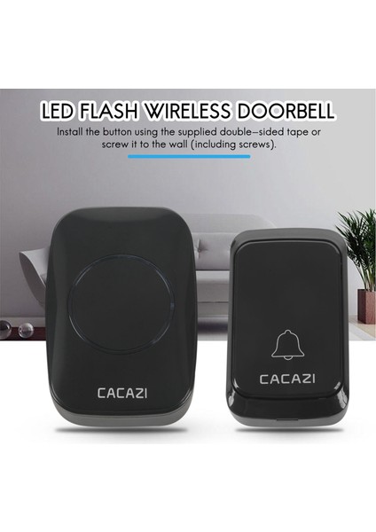 Cacazi Su Geçirmez Kablosuz Kapı Zili Dc Pille Çalışan 300M Uzak LED Yanıp Sönen Hafif Akıllı Ev Kablosuz Kapı Zili (Yurt Dışından) fiyatları