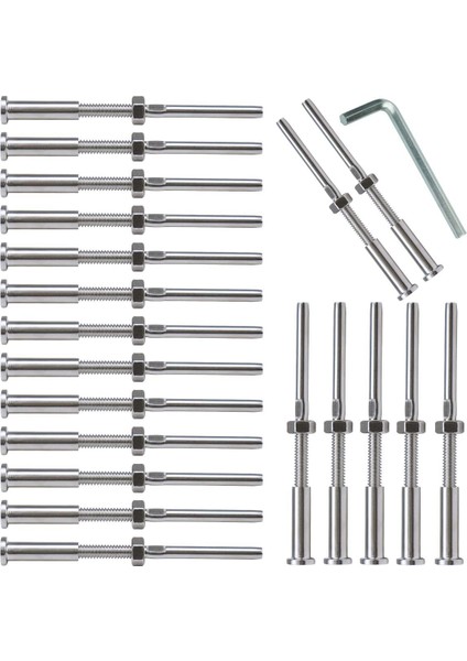 20PCS Ovisable Turnikli El Elemi Dişli Damızlı Saplama Gerilim Hex Kafa Uç Takım Alıcı Terminali 1/8 Inç Kablo Korkuluk (Yurt Dışından)