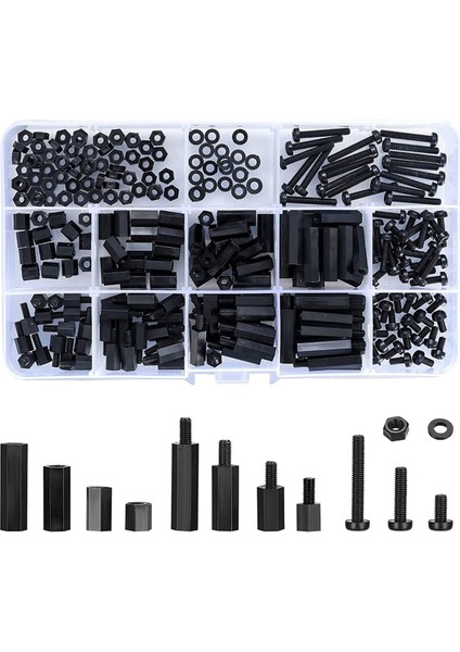 260 Pcs M3 Erkek Kadın Naylon Altı Hex Ara Çıkarma Vidalar Somunlar, Naylon Altı (Yurt Dışından)