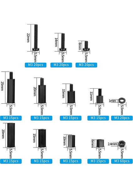 260 Pcs M3 Erkek Kadın Naylon Altı Hex Ara Çıkarma Vidalar Somunlar, Naylon Altı (Yurt Dışından) fiyatları