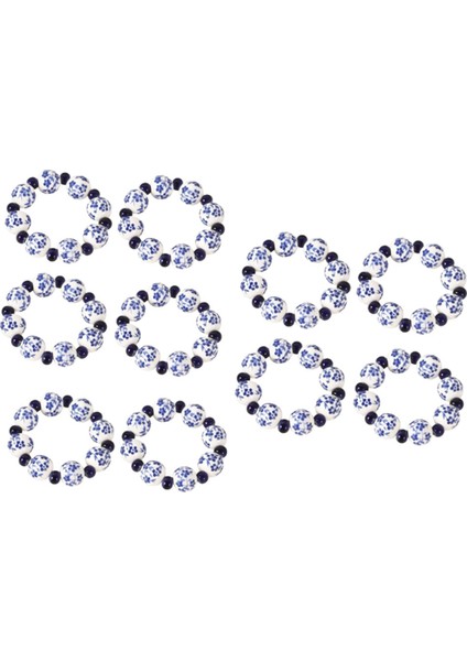 10PCS Etnik Tarzı El Boyaması Mavi Beyaz Boncuklar Peçete Yüzüğü Ana Masa Dekorasyon Peçete Tokası El Çizilmiş Peçete Halka (Yurt Dışından)