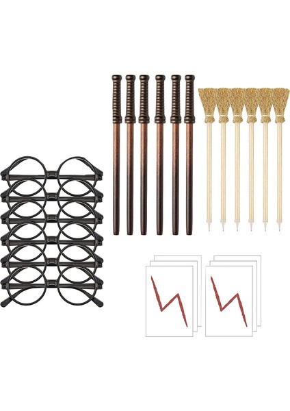 24PREEP Cadı Süpürge Kalem Asa Kalemleri Dövme Çıkartmaları Gözlükleri Yuvarlak Çerçeveli Doğum Günü Teması Parti Için Lensler Yok (Yurt Dışından)