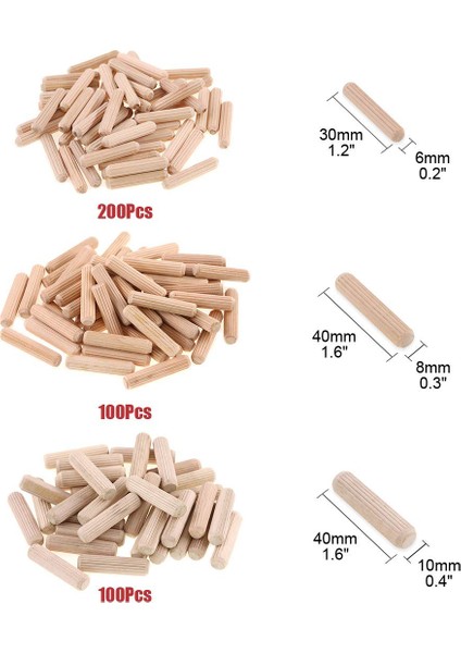 400PCS Ahşap Dübel Çeşitli, 6mm 8mm 10MM Ahşap Tapalar Dübel Çubuklar, Yivli Yivli Için Konik Ahşap Pimleri, Marangozluk (Yurt Dışından) fiyatları