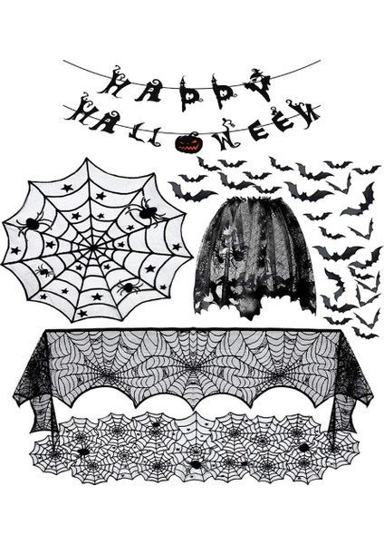 Cadılar Bayramı Örümcek Web Şömine Kapağı Siyah Dantel Seti Tek Kullanımlık Dekorasyon Bayrağı Çek (Yurt Dışından)