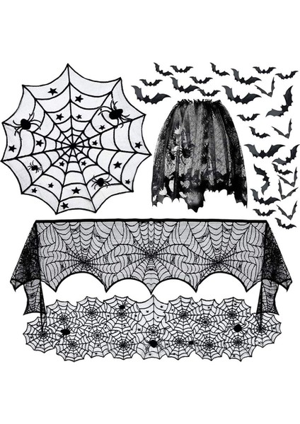 Cadılar Bayramı Örümcek Web Şömine Kapağı Siyah Dantel Seti Tek Kullanımlık Dekorasyon Bayrağı Çek (Yurt Dışından) fiyatları