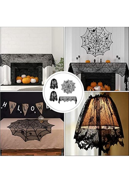 Cadılar Bayramı Örümcek Web Şömine Kapağı Siyah Dantel Seti Tek Kullanımlık Dekorasyon Bayrağı Çek (Yurt Dışından) indirimleri