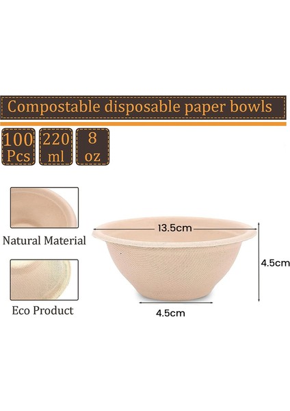 100 Adet Güçlü Tek Kullanımlık Kağıt Kaseler, 350ML Tek Kullanımlık Şeker Kamışı Kağıt Kaseler Kahverengi Süper Sert Biyolojik Olarak Parçalanabilir (Yurt Dışından) indirimleri