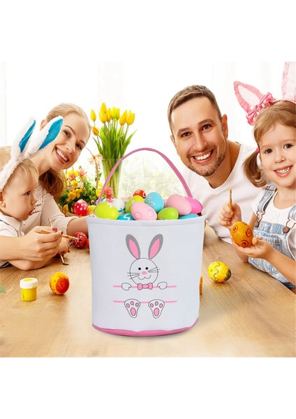 Paskalya Tavşan Sepet Kovaları, Sevimli Kişiselleştirilmiş Tuval Pamuk Tote Çanta Sepet Paskalya Parti Hediyeleri Pembe-Beyaz (Yurt Dışından) indirimleri