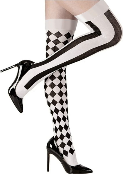 Kadınlar Palyaço Asimetrik Dikey Çizgili Diz Uzun Çorap Uyluk Yüksek Çoraplar Cadılar Bayramı Cosplay Parti Kostümü (Yurt Dışından) indirimleri