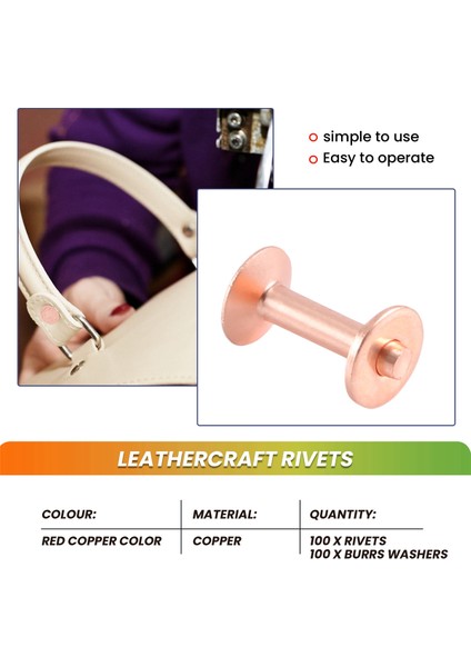 100 Set Bakır Perçin ve Çapak Yıkayıcılar Deri Bakır Perçin Tutturucu Yakalar Deri Diy Zanaat Malzemeleri (Yurt Dışından) indirimleri