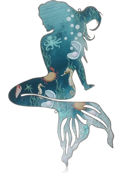 Metal Denizkızı Duvar Sanatı Rustik Asma Denizkızı Dekor Mavi Metal Denizkızı Dekorasyonları Zarif Denizkızı Heykel 25CM (Yurt Dışından)