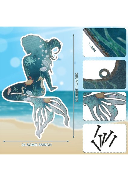 Metal Denizkızı Duvar Sanatı Rustik Asma Denizkızı Dekor Mavi Metal Denizkızı Dekorasyonları Zarif Denizkızı Heykel 25CM (Yurt Dışından) indirimleri