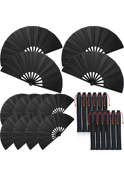 12 Set Kollu Büyük Katlanır Fan Ipek El Fanı Çin Japon Kung Fu Taichi El Fanı Katlanır Dans Pervane (Yurt Dışından)