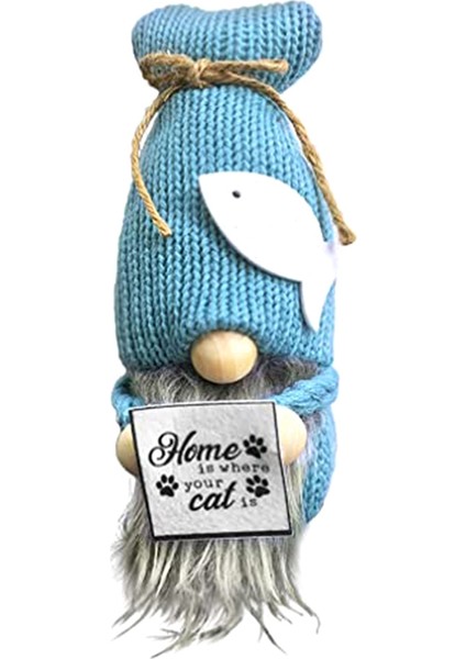 El Yapımı Mavi Doldurulmuş Kediler Ev Için Gnome Dekorasyonu, Kediler Tema Koleksiyon Figür Gnome Peluş ve Sıcak Ülke Dekor (Yurt Dışından)