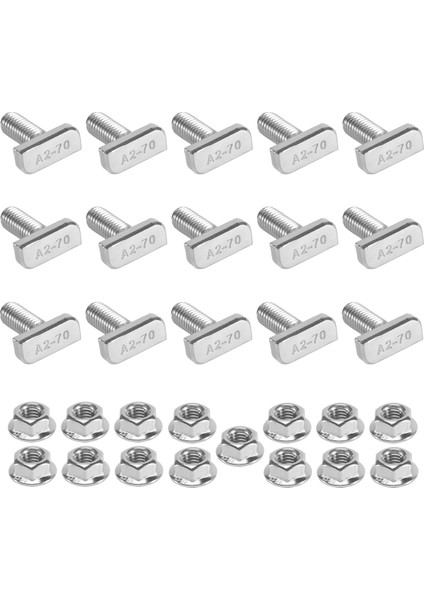 15PCS T Yuva Cıvatası Değiştirme, M8 x 20 Vidalar, A2-70 Raylı Raylı Vidalar 15 Flanş Somunlu Parça Fındık (Yurt Dışından)