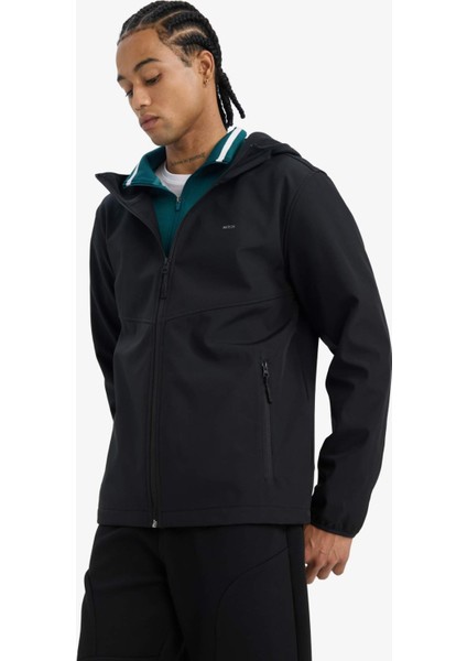 Fit Su İtici Softshell Polar Regular Fit Kapüşonlu Fermuarlı Mevsimlik Baharlık Yağmurluk
