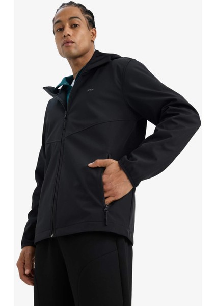 Fit Su İtici Softshell Polar Regular Fit Kapüşonlu Fermuarlı Mevsimlik Baharlık Yağmurluk
