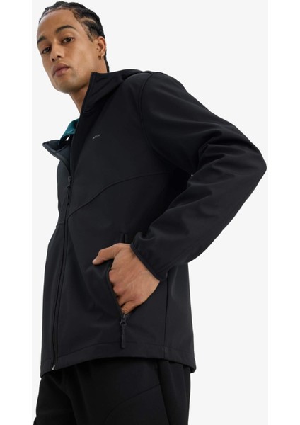 Fit Su İtici Softshell Polar Regular Fit Kapüşonlu Fermuarlı Mevsimlik Baharlık Yağmurluk