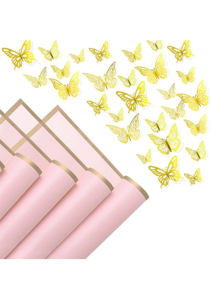 20 Yaprak Altın Kenar Çiçek Ambalaj Kağıdı 48 Adet 3D Altın Kelebek Çıkartmaları, Çiçekçi Buket Dıy Craft (Yurt Dışından)