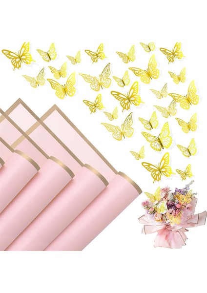 20 Yaprak Altın Kenar Çiçek Ambalaj Kağıdı 48 Adet 3D Altın Kelebek Çıkartmaları, Çiçekçi Buket Dıy Craft (Yurt Dışından) fiyatları