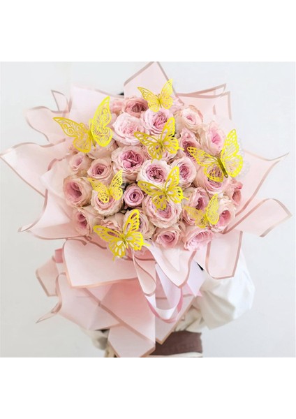 20 Yaprak Altın Kenar Çiçek Ambalaj Kağıdı 48 Adet 3D Altın Kelebek Çıkartmaları, Çiçekçi Buket Dıy Craft (Yurt Dışından) modelleri