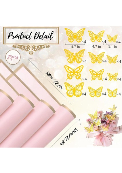 20 Yaprak Altın Kenar Çiçek Ambalaj Kağıdı 48 Adet 3D Altın Kelebek Çıkartmaları, Çiçekçi Buket Dıy Craft (Yurt Dışından) fırsatları