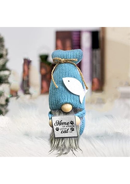 El Yapımı Mavi Doldurulmuş Kediler Ev Için Gnome Dekorasyonu, Kediler Tema Koleksiyon Figür Gnome Peluş ve Sıcak Ülke Dekor (Yurt Dışından) modelleri
