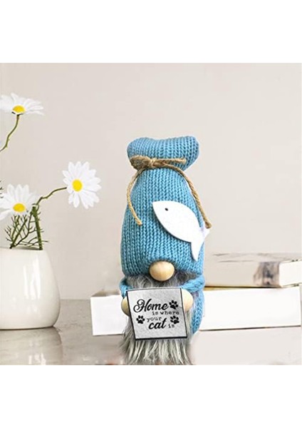 El Yapımı Mavi Doldurulmuş Kediler Ev Için Gnome Dekorasyonu, Kediler Tema Koleksiyon Figür Gnome Peluş ve Sıcak Ülke Dekor (Yurt Dışından) fırsatları