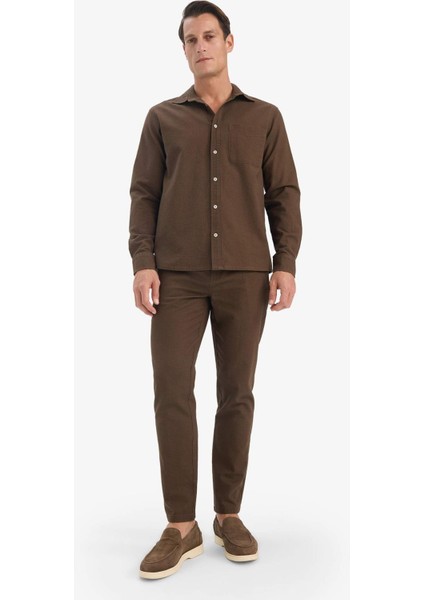 %100 Pamuk Slim Fit Beli Lastikli Keten Görünümlü Cepli Düz Paça Jogger Pantolon D2671AX25AU