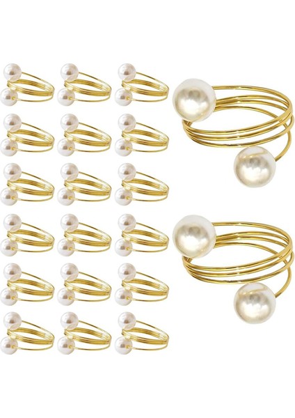 20 Paket Altın Peçete Halkaları, Inci Peçete Halka Seti, Metal Yay Peçete Tutucu Masa Süslemeleri, Peçete Halka Tokaları (Yurt Dışından)