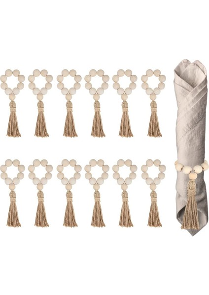 12PCS Doğal Ahşap Boncuklar Peçete ile Peçete Halkaları Noel Çiftlik Evi Düğün Ev Masa Dekor (Yurt Dışından)