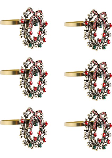 6pcs Noel Çelenk Peçete Yüzükleri Metal Peçete Turbası Peçete Sahibi Peçete Peçete Çemberi Otel Restoranı Düğün Yemek Masa Dekorasyonu (Yurt Dışından)