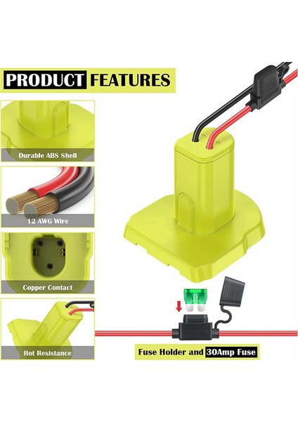 Ryobi 18V Pil Adaptör Güç Tekerlekleri Için 2 Pack Güç Tekerlek Adaptörü Sigortalar ve 12AWG Tel Terminalleri ile Pil Dönüşümü (Yurt Dışından) modelleri