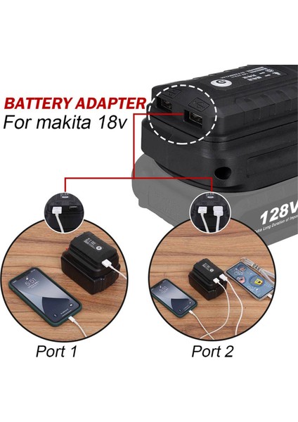 Mk 18V Lı-Ion Için Pil Adaptörü Pil Çift USB Çıkış Bağlantı Noktaları Dönüştürücü Güç Bankası Telefon Şarj Cihazı LED Işık (Yurt Dışından) modelleri