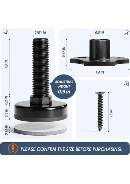 Ayarlanabilir Tesviye Ayakları, 3/8 Inç-16 Iplik T-Not Kiti Mobilya Seviyeleri Masa Ayakları, Ağır Hizmet Tipi Bacak Seviyeleri 4 Paket (Yurt Dışından) indirimleri