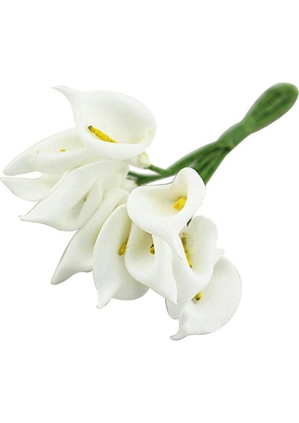12PCS Mini Calla Yapay Çiçek Buket Düğün Dekorasyon Diy Çelenk Hediye Beyaz (Yurt Dışından)